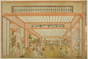 日本接待室的景色 - 现代风格的鼠日娱乐活动（Uki-e wakoku keiseki ozashiki imayo ne no hi no asobi no zu)