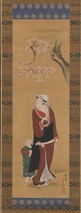 樱桃树下的女人和孩子，18世纪末至19世纪初。 作者 歌川丰洋