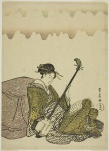 弹三味线的女子，选自无标题的 "闲暇女子 "系列