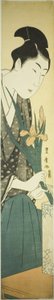 年轻人在花瓶中插鸢尾花 作者 歌川丰洋