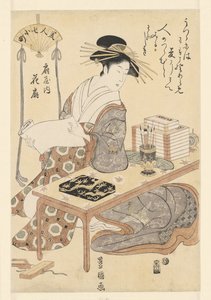 花扇家的名妓荻谷 Ogiya uchi hanaogi（物体上的标题） 《美人小町七人》（系列名） 美人娜娜小町（物体上的系列标题）