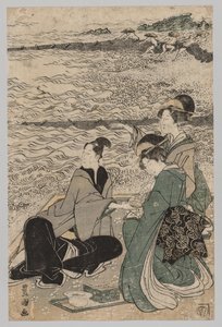 海岸边的男人和两个女人 作者 歌川丰国