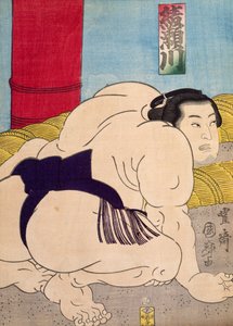 相扑运动员》，宇田川丰国，木刻作品