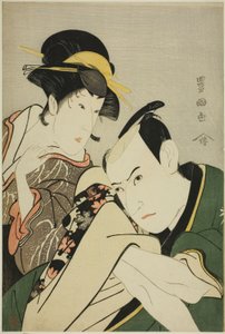 饰演武部元藏的 Ichikawa Yaozo lll 和饰演 Tonami 的 Iwai Kiyotaro 作者 歌川丰国一世