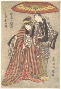 歌舞伎演员：Bando Mitsugoro和Iwai Hanshiro，约1800年。 作者 歌川丰国一世