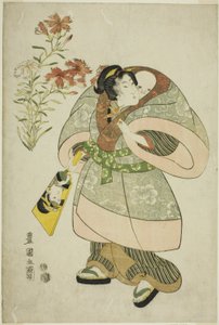 粉红色：护士和婴儿，选自无标题的《美女与鲜花》系列 作者 歌川丰国一世