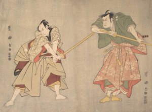 不明戏剧的场景，约1800年。 作者 歌川丰国一世