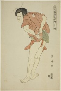 鸟屋岚龙藏二世在 "舞台上的演员肖像（Yakusha butai no sugata-e）"系列中的 "Hatsu Akebono Kaomise Soga "一剧中饰演僧侣东智波。 作者 歌川丰国一世
