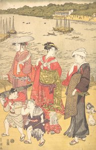 高川海滩的妇女，约1790年代。 作者 歌川丰国一世
