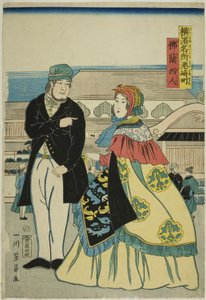 宫崎町的法语（Furansujin, Miyozakimachi），选自 "横滨名胜（Yokohama meisho）"系列 作者 歌川义和