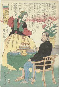 餐桌旁的俄罗斯夫妇
Oroshiyakoku, Ajiyashu no uchi, ima Yoroppa ni konzu（物品上的标题）
俄罗斯 作者 泉宫一兵卫（关山道）