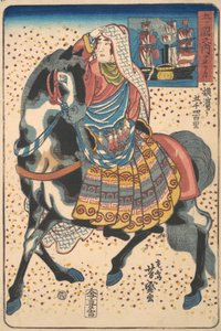 骑马的美国妇女，1860年12月。 作者 歌川义森