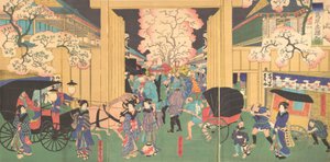 新岛原的樱桃夜景，19世纪。 作者 歌川佳tora