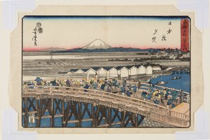 日本桥：日落（Nihonbashi sekish）（彩色木刻版画）