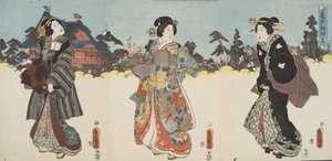 来自源氏物语（源氏物语）的场景由Murasaki Shibuku（生于978）c。 1860年（彩色木版画）