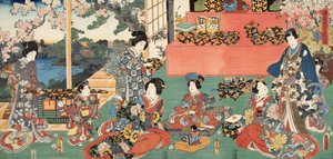 来自源氏物语（源氏物语）的场景由Murasaki Shibuku（生于978）c。 1860年（彩色木版画）