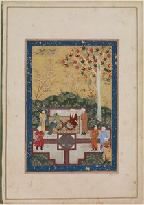 一个老女人和两个男人，约1520-30年（墨水，不透明水彩和纸上的金色）