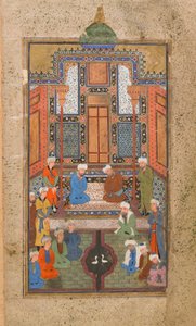 宫廷场景在Tuhfat al-Ahrar（免费礼物）布哈拉，乌兹别克斯坦，乌兹别克斯坦时期，1540年（不透明的水彩，墨水和纸上的金）