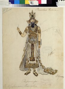 沃尔夫冈·阿玛多伊斯·莫扎特（1756-1791）的歌剧《魔笛》的服装设计。 V.Bushina 的作品（19 世纪初）。 纸本水彩、水粉和金色 作者 五、布希娜