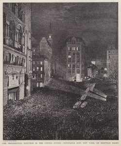 1892 年 11 月 8 日美国总统大选当晚，纽约市报纸街（石版画） 作者 V.佩拉德