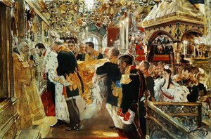 1894 年俄罗斯皇帝（沙皇）尼古拉二世加冕典礼，由瓦连京·谢罗夫 (Valentin Serov) 创作（1 月 19 日）