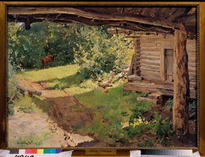 有马的风景（农家）。瓦伦丁-亚历山德罗维奇-谢罗夫（1865-1911 年）的画作，布面油画 作者 瓦伦丁·亚历山德罗维奇·塞罗夫