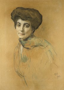 Elena Ivanovna Roerich的肖像，1909年（粉彩和wc，浅色棕色纸上的身体颜色）