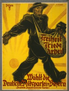 自由，和平，工作，选举巴伐利亚的德国人民党，酒吧。慕尼黑，1919年