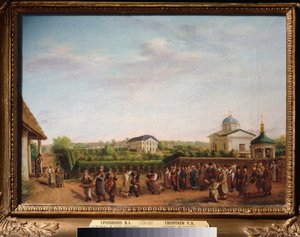Noce dans le village de Kukavka（乌克兰）（库卡夫卡村的婚礼）--瓦西里-安德烈耶维奇-特罗皮宁（Vasili Andreyevich Tropinin）（1776-1857 年）的画作，布面油画，约 1810 年，俄罗斯艺术