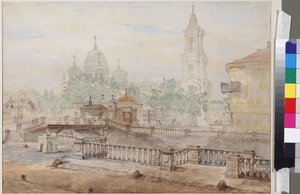 凯瑟琳运河上的 Voznesensky 桥，由萨多夫尼科夫和瓦西里·谢苗诺维奇（1800-1879 年）绘制。 纸本水彩 作者 瓦西里·塞梅诺维奇·萨多夫尼科夫