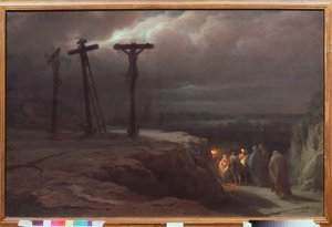 髑髅地之夜 - 瓦西里-彼得洛维奇-韦列沙金（Vassili Verechtchaguine）（1835-1909 年）的画作，布面油画 作者 瓦西里·瓦西里耶维奇（Vasili Vasilievich Vereshchagin）