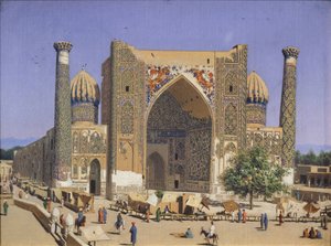 撒马尔罕Registan广场的Sherdar Madrasah，1869-1870年 作者 瓦西里·瓦西里耶维奇（Vasili Vasilievich Vereshchagin）