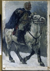马背上的亚历山大-苏沃洛夫（1729-1800 年）。这幅画描绘的是这位俄罗斯英雄在意大利战役（1799-1800 年）期间率领俄罗斯军队穿越阿尔卑斯山的情景。瓦西里-伊万诺维奇-苏里科夫（瓦西里-苏里科夫