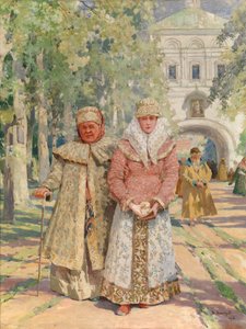 Devant la porte du monastere（修道院门外）--瓦西里-伊万诺维奇-纳沃佐夫（1862-1919 年）的画作，布面油画（49x41.5 厘米） 作者 瓦西里·伊万诺维奇·纳沃佐夫