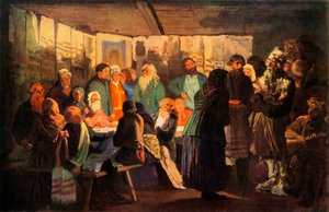 魔术师来到乡村的婚礼上》，1874年，1965年。 作者 Vasily Maksimov