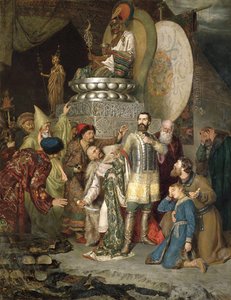 切尔尼戈夫的迈克尔王子在巴图汗的营地》，1246年1883年。   作者 瓦西里·斯米尔诺夫