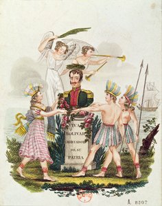 流行的图像Extolling Bolivar，c.1840 作者 委内瑞拉学校