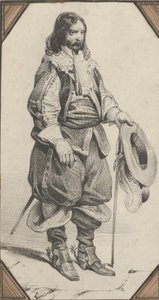 男子手持手杖和帽子，19世纪中期。