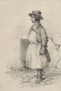 穿着围裙和帽子的男子，19世纪中期。