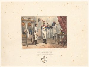 军官遇见帕特洛恩塔斯
La giberne doit être le miroir du troupier（物品上的标题）
军事场景（系列标题）
军事场景（系列标题） 作者 veuve Delpech (Naudet)