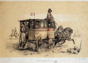 巴黎公交车--亚当的石版画，约1840年 作者 维克多·亚当
