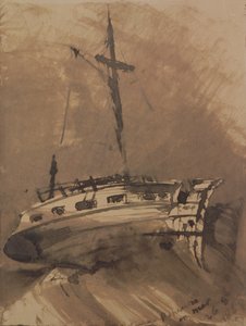 一艘船在波涛汹涌的海洋，1864年（笔和墨水在纸上洗）