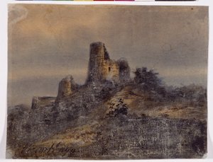 阿尔克斯-拉-巴蒂尔（Arques-la-Bataille）城堡废墟景观 维克多-雨果（1802-1885 年）绘制 19 世纪 Dim 17,4x22 厘米 马赛，博雷利城堡，装饰艺术、彩绘和时装博物馆 作者 维克多·雨果