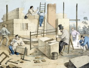 梅肯、裁缝和石锯。 詹森石版画。 19 世纪。