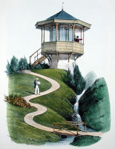 蒙蒂尼的美景，出自《香柏尔住宅》，约1855年出版（色版画）。