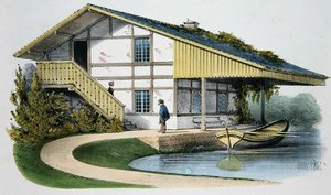 玻璃匠的小屋，插图来自巴黎出版的 "Habitations Champetres"，约1895年（铬酸盐）。