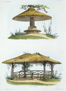 乡村长椅，来自&39;Habitations Champetres&39;，出版于1985年（彩色石版画）