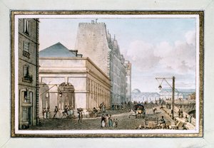 新的家禽市场景观，位于纽夫桥附近的奥古斯丁码头，巴黎，约1810年（水彩）。 作者 维克多·让·尼科尔（Victor Jean Nicolle）