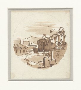 一闪而过的古典建筑草图，一座寺庙和弧形墙上的廊柱 作者 维克多·让·尼科尔（Victor Jean Nicolle）
