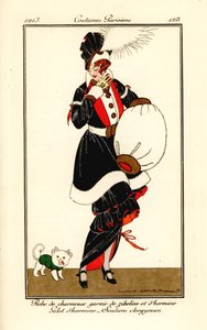 Woman in dress trimmed with zibeline and ermine